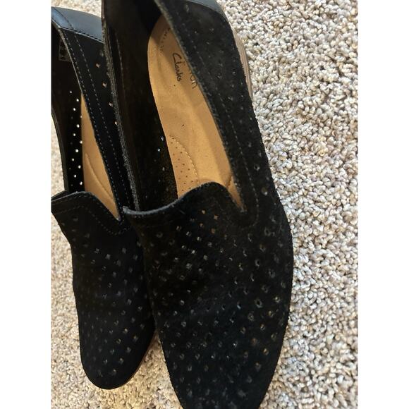 Clarks Collection Perforated Suede Loafers Juliet Hayes Women's Black 7.5M - Picture 6 of 11